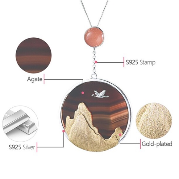 🎁 Artisan Handmade 925 Silver The Zuzu Mountain Natural Agate Necklace - Picture 6 of 7